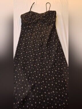 Vintage Black Star-Print Slip Dress with Spaghetti Straps